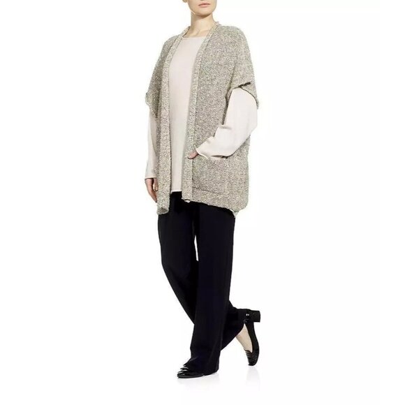 Eskander Rolling Front Tabard Sweater Cardigan Coco Tweed Womens OS Lagenlook - Picture 1 of 10